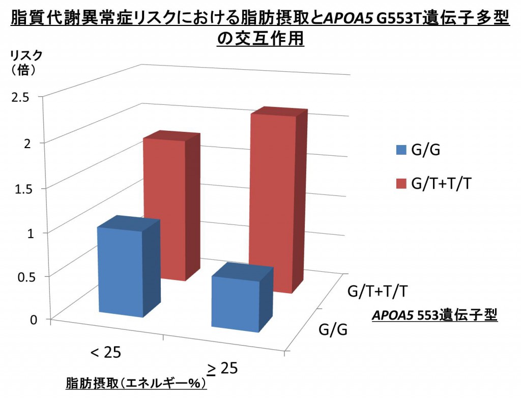 J-MICC plus APOA5&Fat-Figure 1rev 脂質代謝異常症発症リスクにおける脂肪摂取と脂質代謝遺伝子多型の交互作用