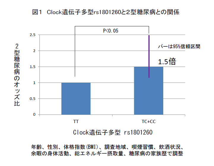 uemura_fig1 Clock遺伝子多型rs1801260と2型糖尿病との関係